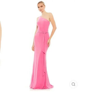NWT Mac Duggal Jersey One Shoulder Belted Trumpet Gown Candy Pink size 6